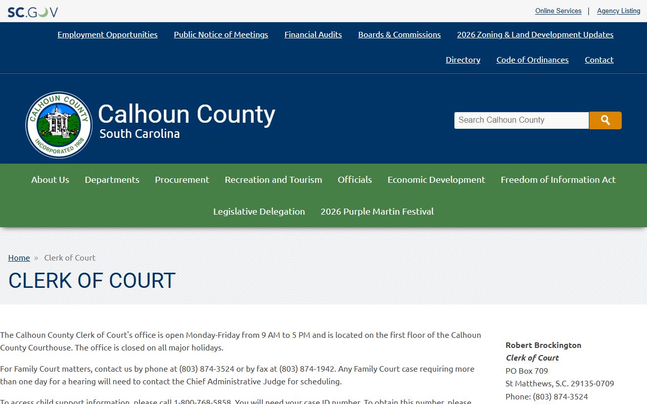 Calhoun County Clerk of Court records office page