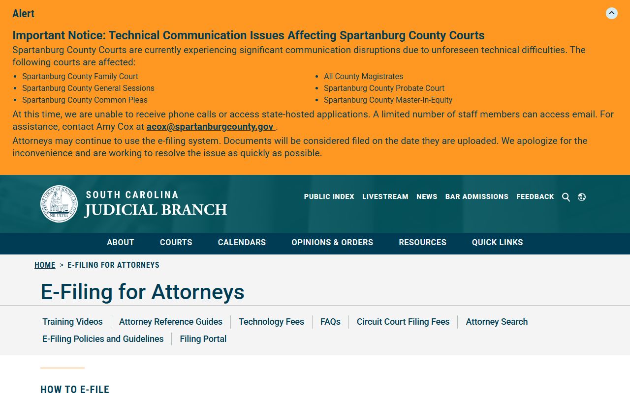 Calhoun County Clerk of Court records South Carolina attorney e-filing