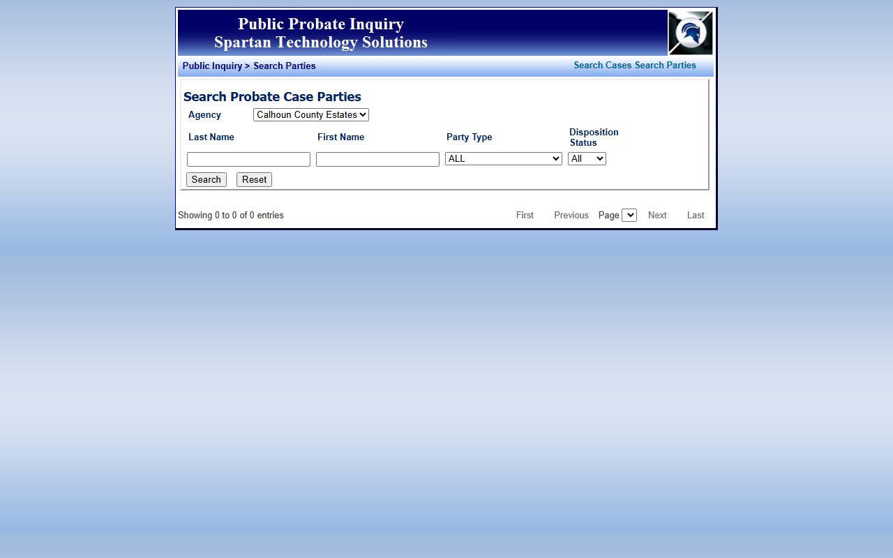 Calhoun County court records probate party search