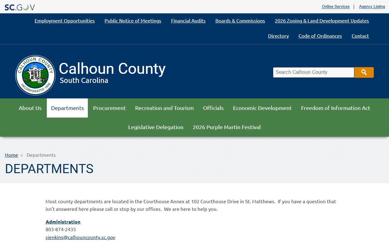 Calhoun County court records department listing