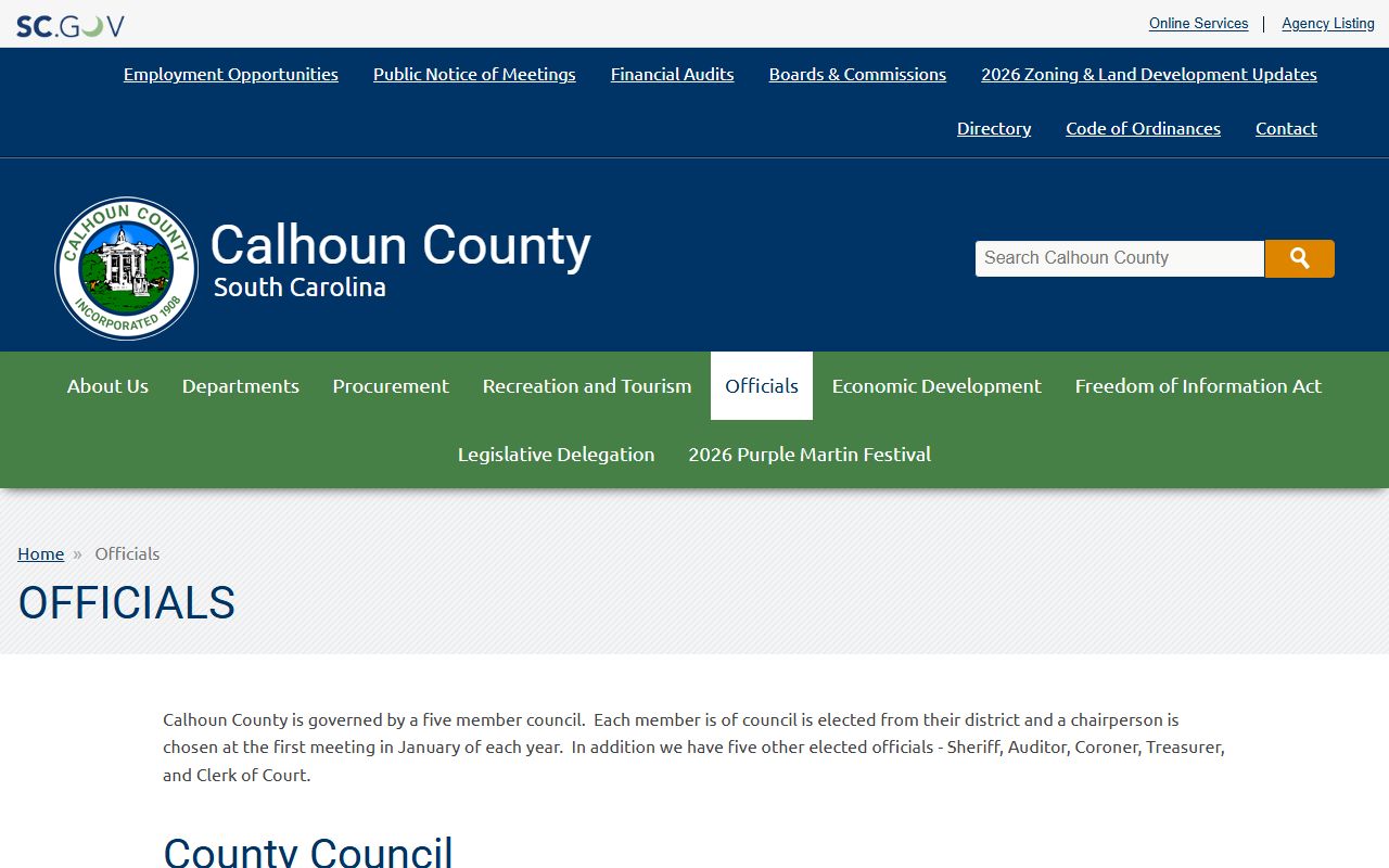 Calhoun County court records elected officials Clerk Sheriff Probate Judge