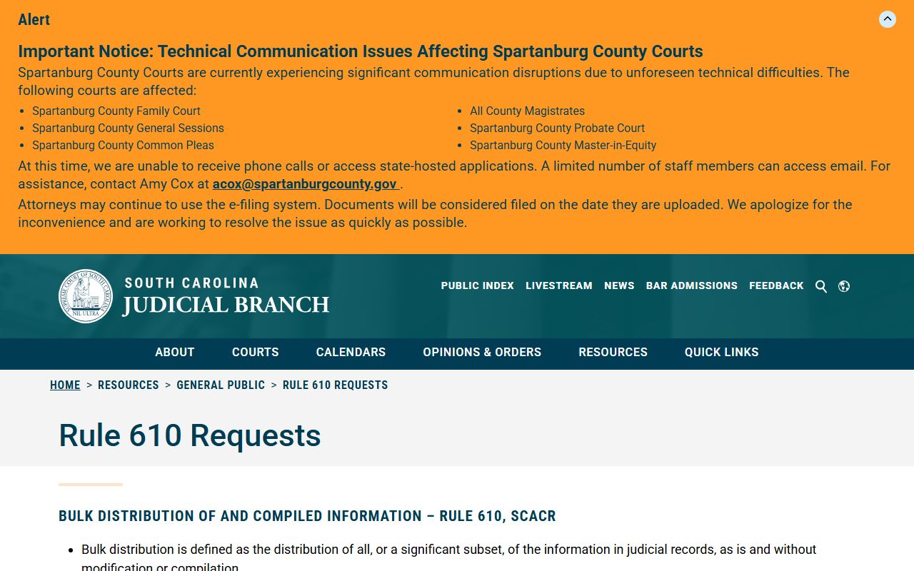 Calhoun County court records Rule 610 bulk judicial records request