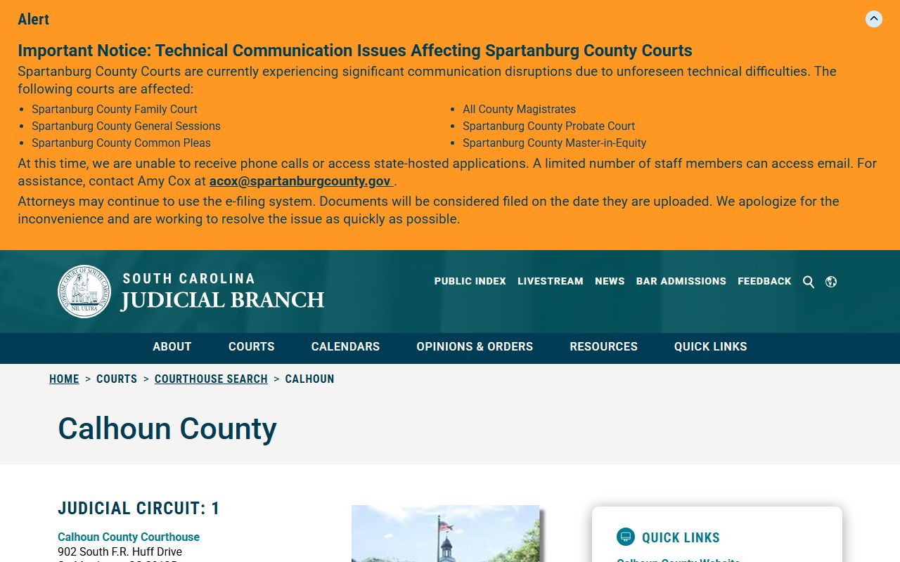 Calhoun County court records South Carolina Judicial Branch courthouse page