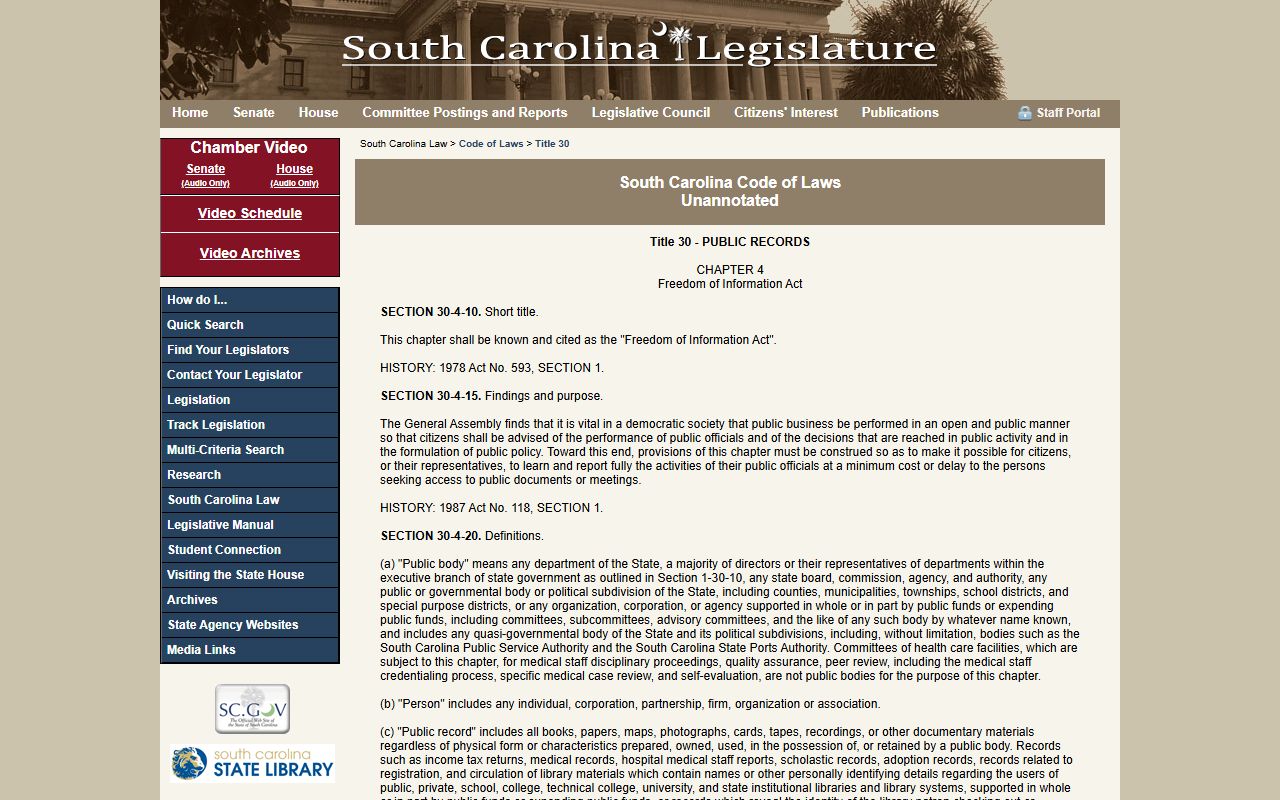 Calhoun County court records South Carolina Freedom of Information Act