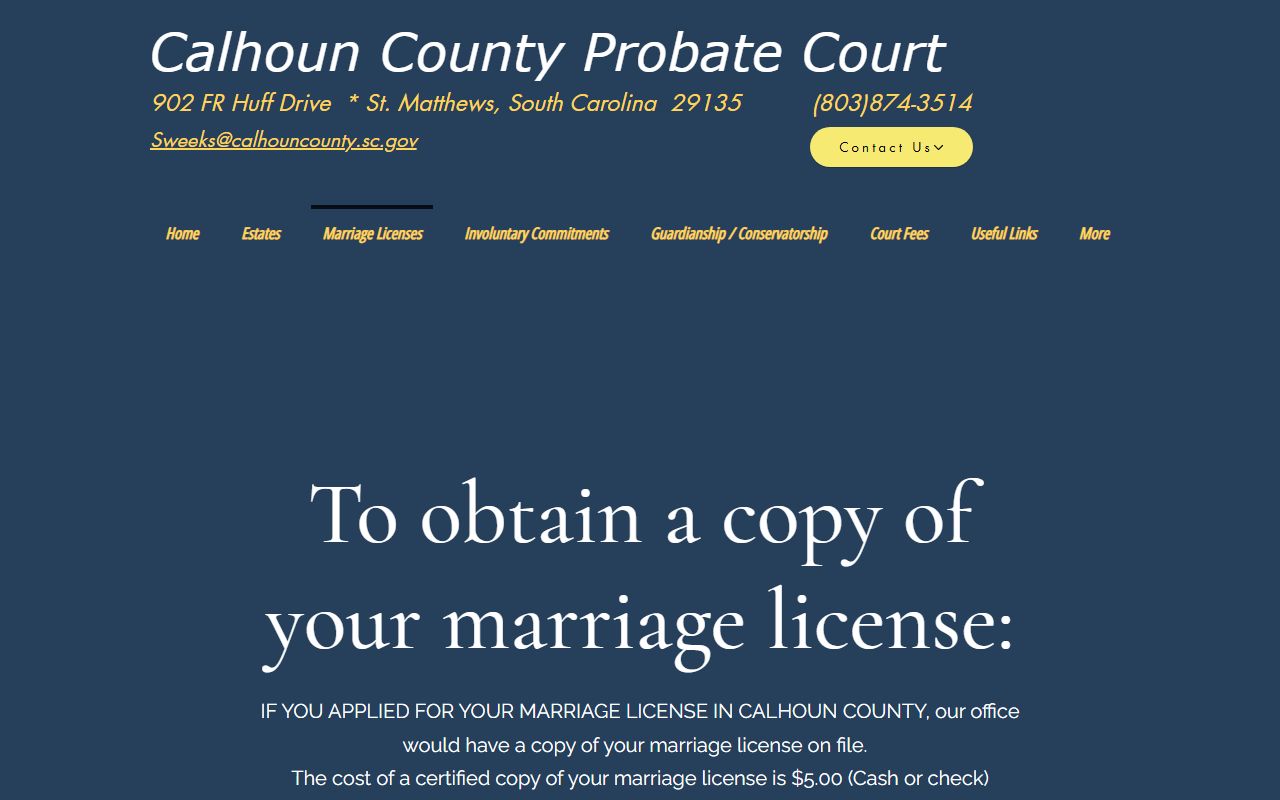 Calhoun County marriage records certified copy instructions
