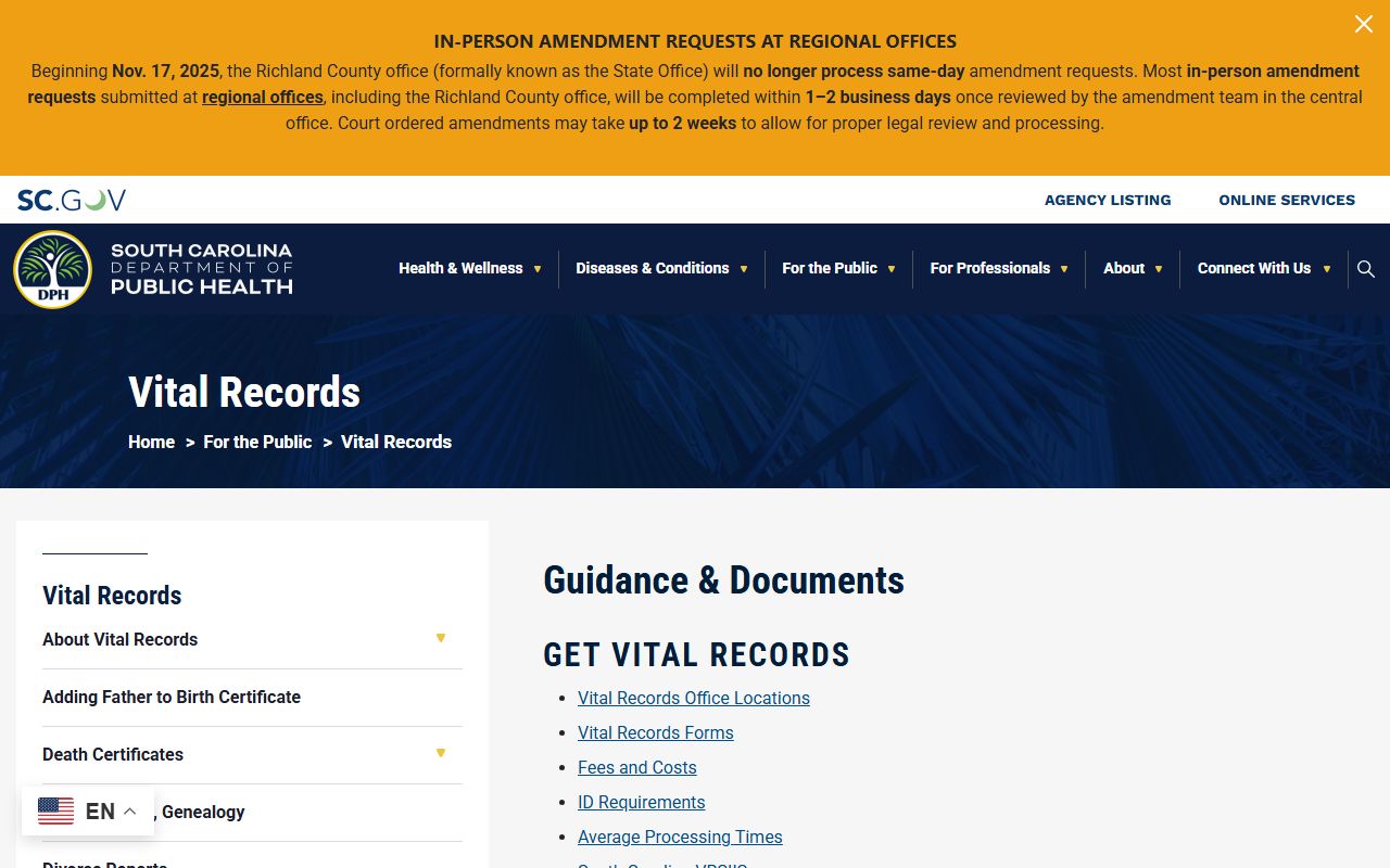 Calhoun County marriage records South Carolina DPH vital records