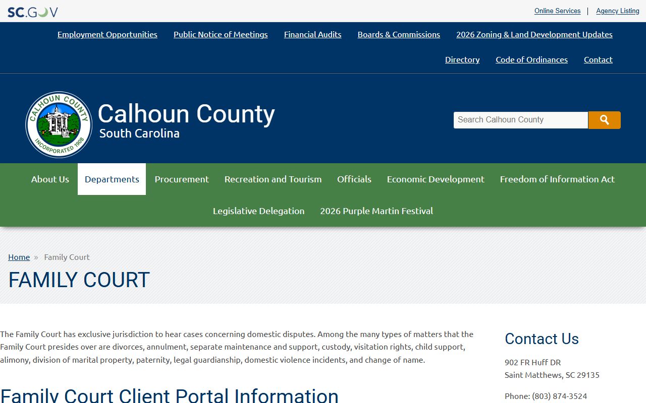 Calhoun County divorce records Family Court case types