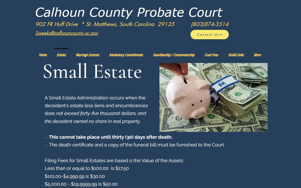 Calhoun County probate records small estate requirements