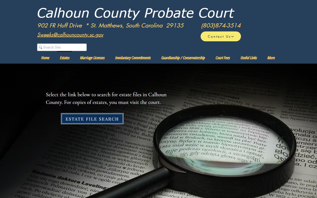Calhoun County probate records estate file search page