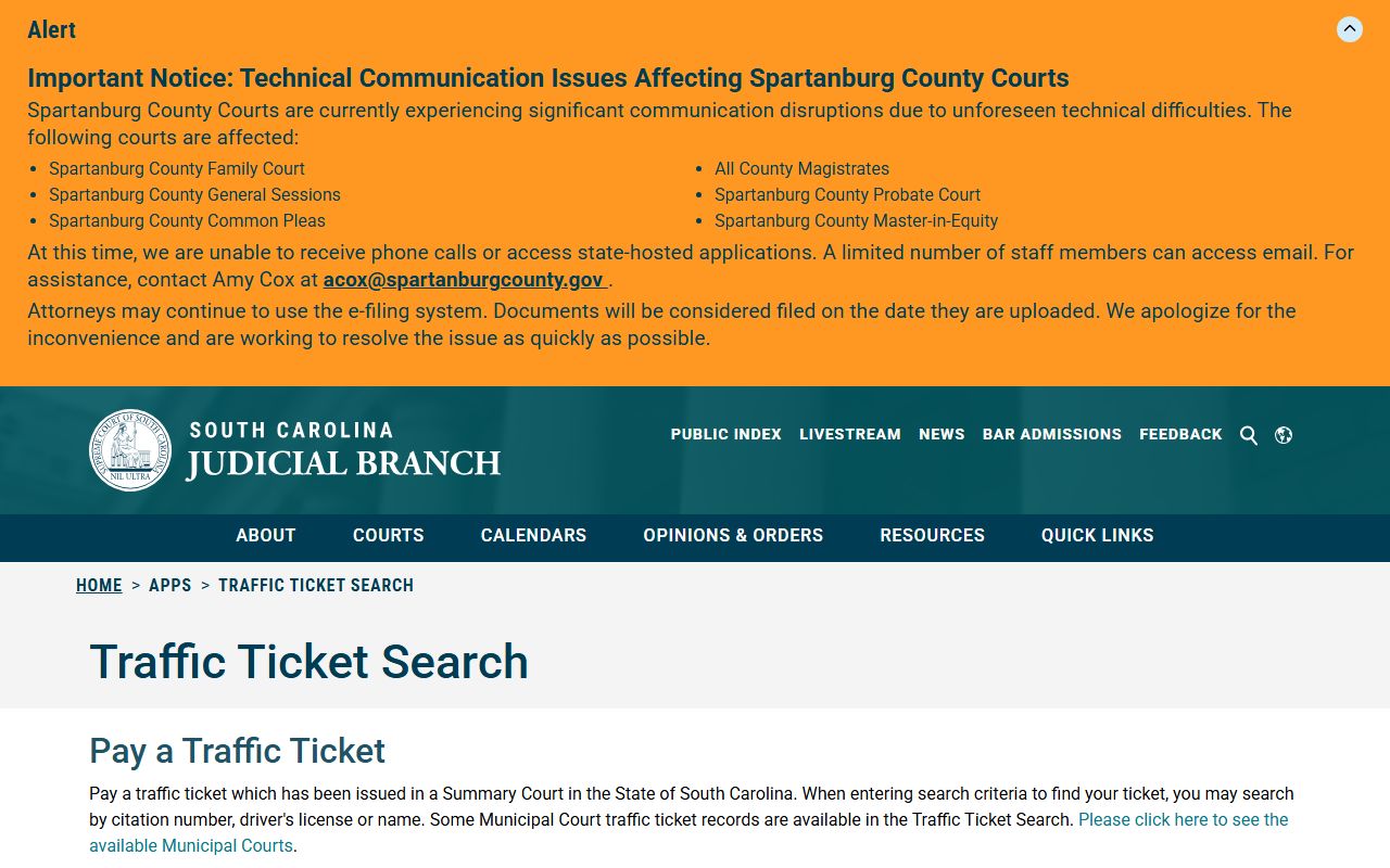 Calhoun County traffic court records SC traffic ticket search