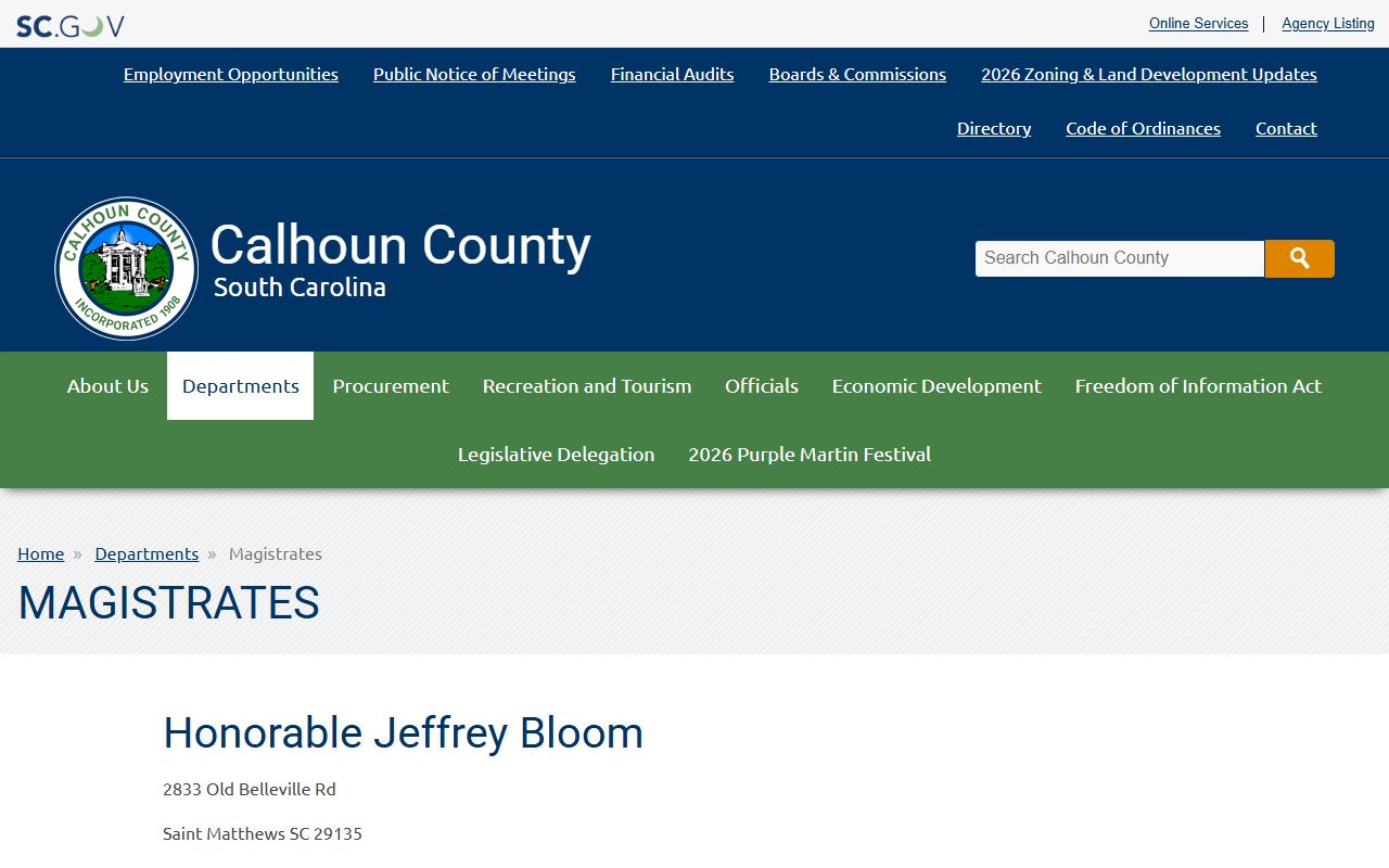 Calhoun County warrant records magistrate court contact page