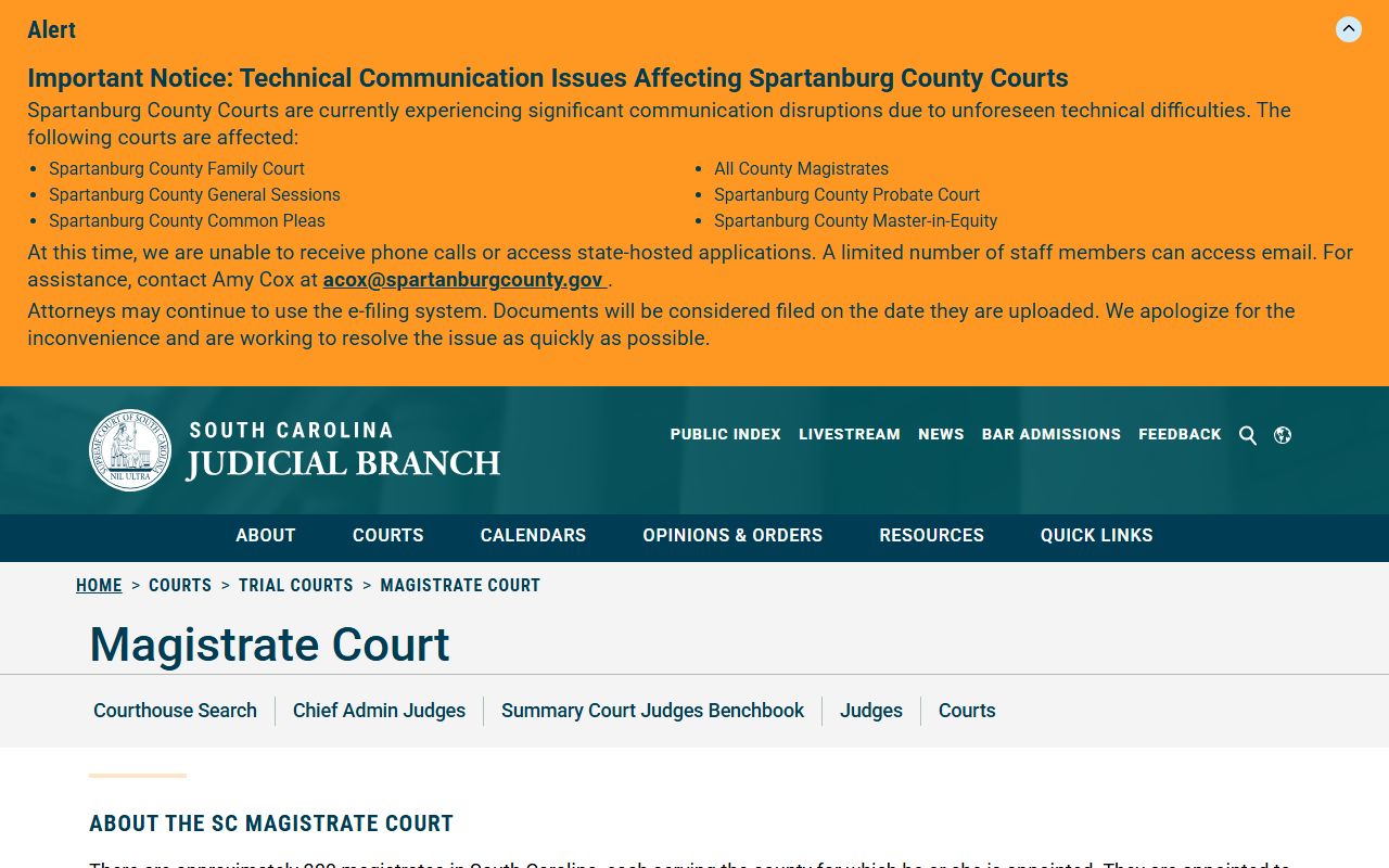 Calhoun County warrant records South Carolina Magistrate Court authority