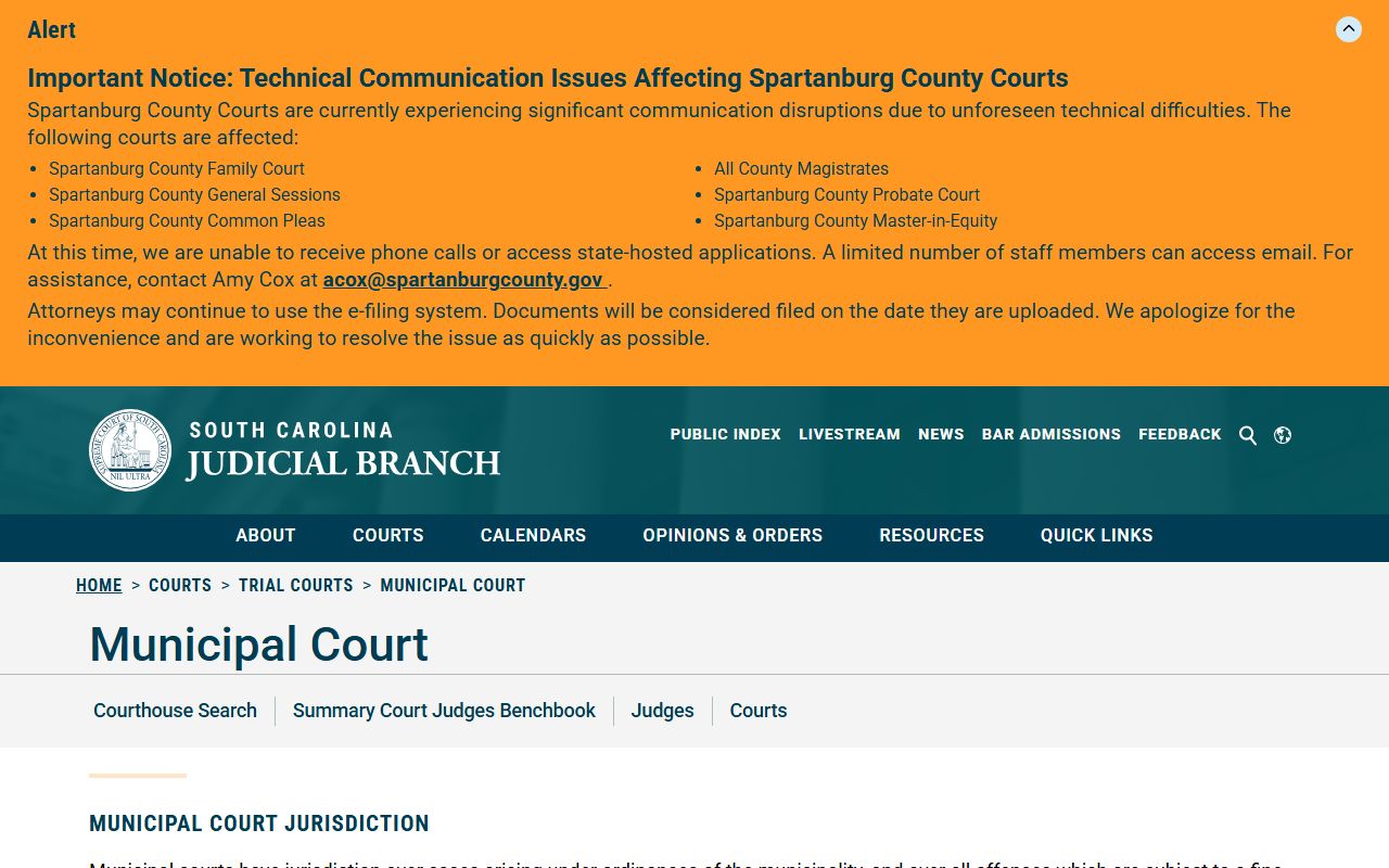 Calhoun County warrant records South Carolina Municipal Court jurisdiction